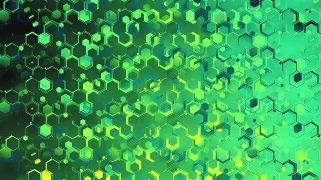 Green Vibrant Dynamic Hexagons. Abstract Geometric Hexagonal Shapes. Looped video.