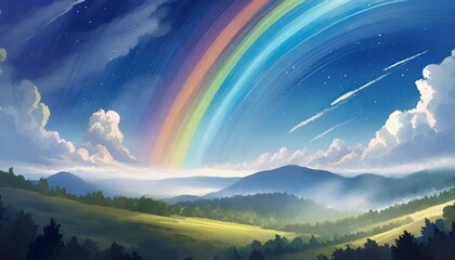 Obraz premium 心に吹いた新しい風（虹のある景色のイラスト）