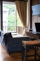 Luxurious bedroom decorated in hotel resort  pastel colors.
