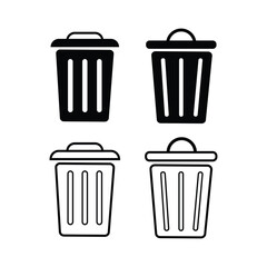 Trash bin icon vector. Trash can or dust bin or rubbish bin or dump place sign silhouette. Rubbish bin, garbage can symbol illustration.