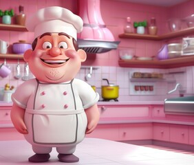 Happy Chef Figurine in Pink Kitchen
