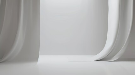 3D rendering of an empty white studio background with a product displayed on it.