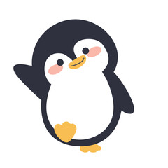 Cartoon penguin waves to say hello