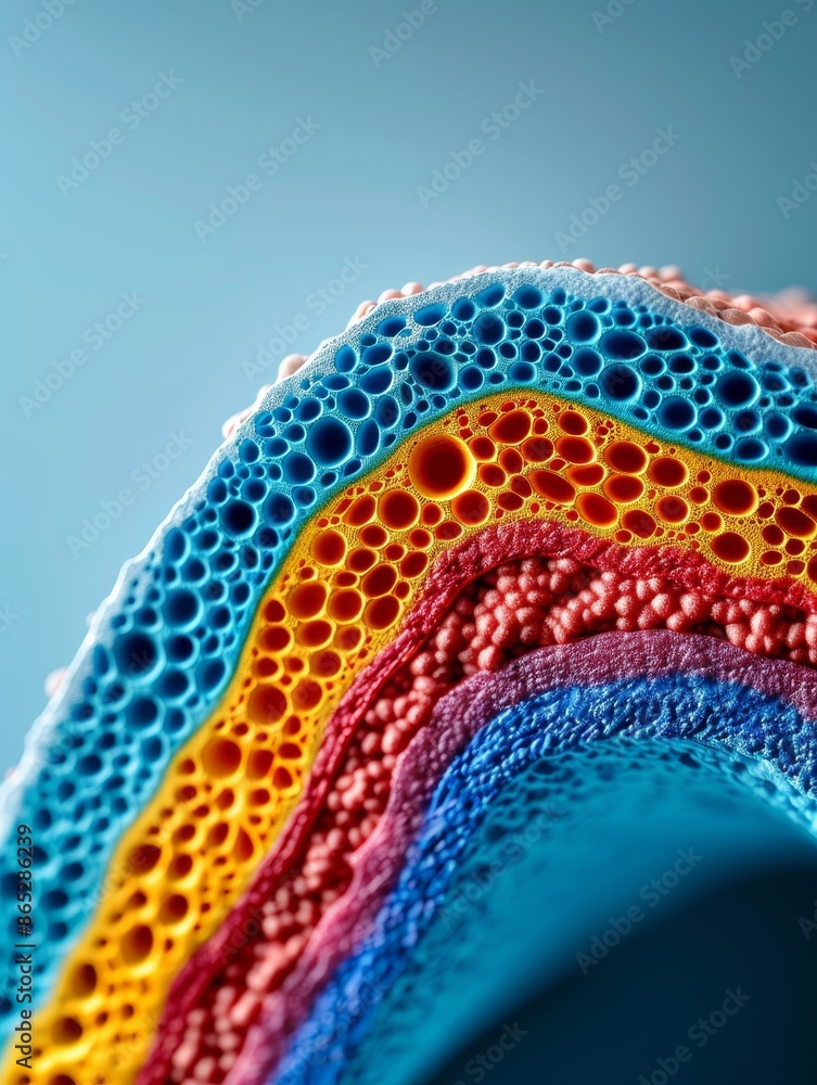 Poster abstract colorful layered texture with round shapes and bubbles.
