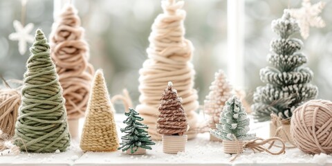 Knitted Christmas Trees. Cool Tree Made of Threads is Trendy Eco Home Decor. Miniature Decoration. Handmade Nordic Holiday Ornament. Scandinavian Style Design. DIY. Zero Waste Xmas Tree. Easy Idea