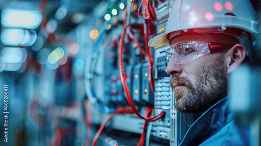 Aufkleber Engineer, Electrical contractor. high tech setting. Generative AI.