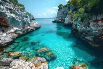 Pristine Turquoise Waters in Rocky Cove - Idyllic Summer Vacation