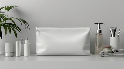 Modern Realistic White Cosmetics Bag: Elegant Travel Pouch for Toiletries and Beauty Tools