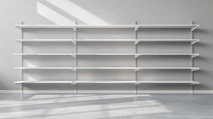 Obraz premium Blank White Supermarket Shelf Mockup with Racks