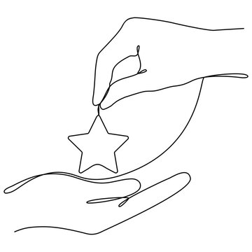recommend clip art: Hand giving star continuous line drawing. Rating symbol. Human arms palms. Feedback concept. Vector illustration isolated on white.