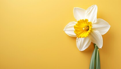 Close up of yellow daffodil on bright background with space for text Template for Mother s day March 8 Valentine s card © LimeSky