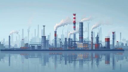 Industrial Landscape: Factory and Refinery Vector Background