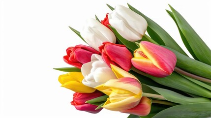 A beautiful arrangement of tulips in full bloom, isolated with room for text on a clean background