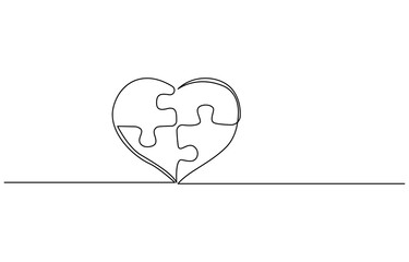 Obraz premium Two connected puzzle pieces of one continuous line drawn. Jigsaw puzzle element. Vector illustration. Three puzzle pieces of one continuous line drawn. One hand-drawn line of jigsaw puzzle element. 