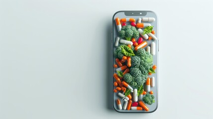A conceptual depiction of cyber nutritional medicine with personalized digital diet plans, isolated with room for text on a clean backdrop