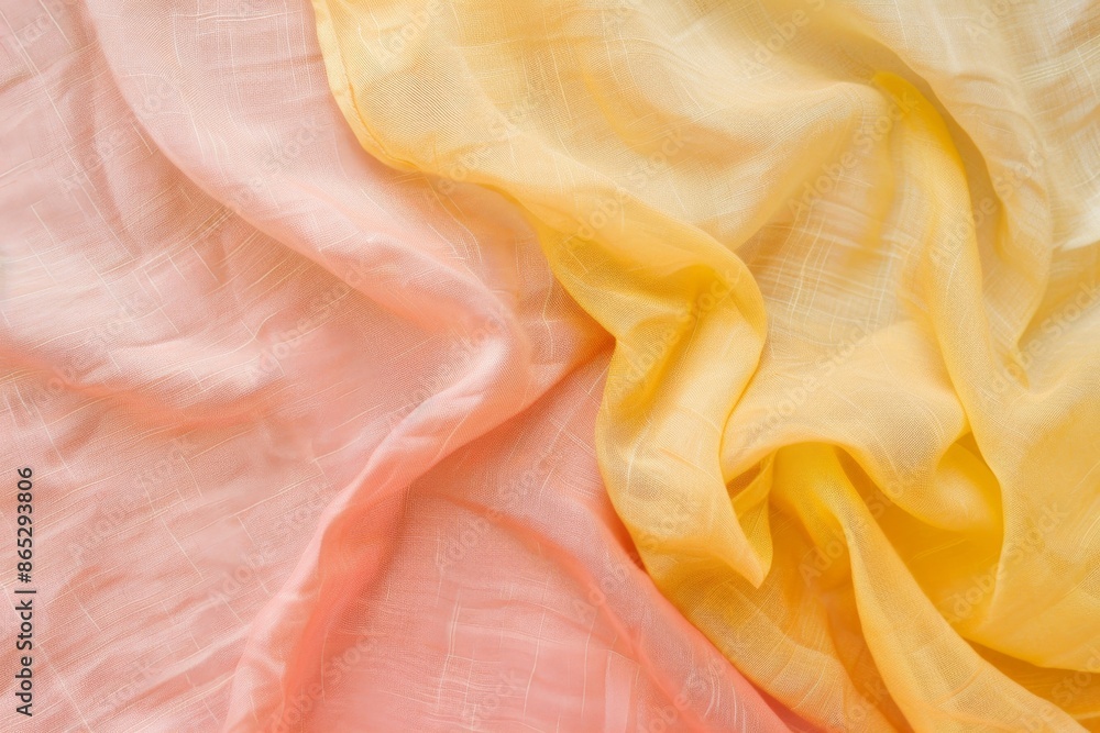 Poster yellow and pink linen fabric is creating an abstract background with space for text or other design 