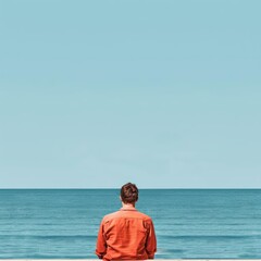 Fototapeta premium A conceptual image of a digital nomad working remotely from a virtual beach, perfect for a banner with ample copy space