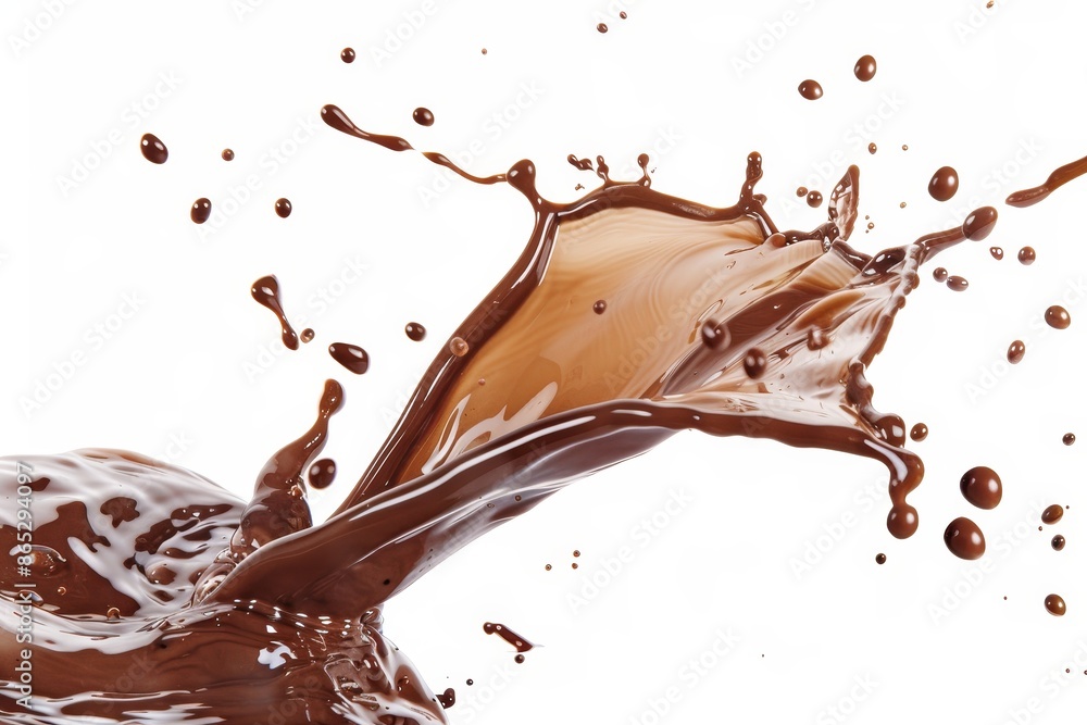 Poster flowing liquid fluid element in wave shape made up of dark brown chocolate or cocoa liquid swirl spl