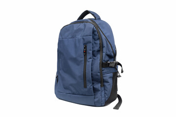 Naklejka premium Blue stylish travel backpack isolated on white background