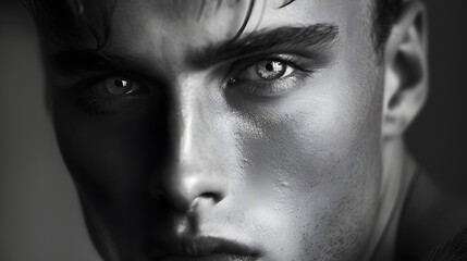Fototapeta premium black and white portrait of a male, close up