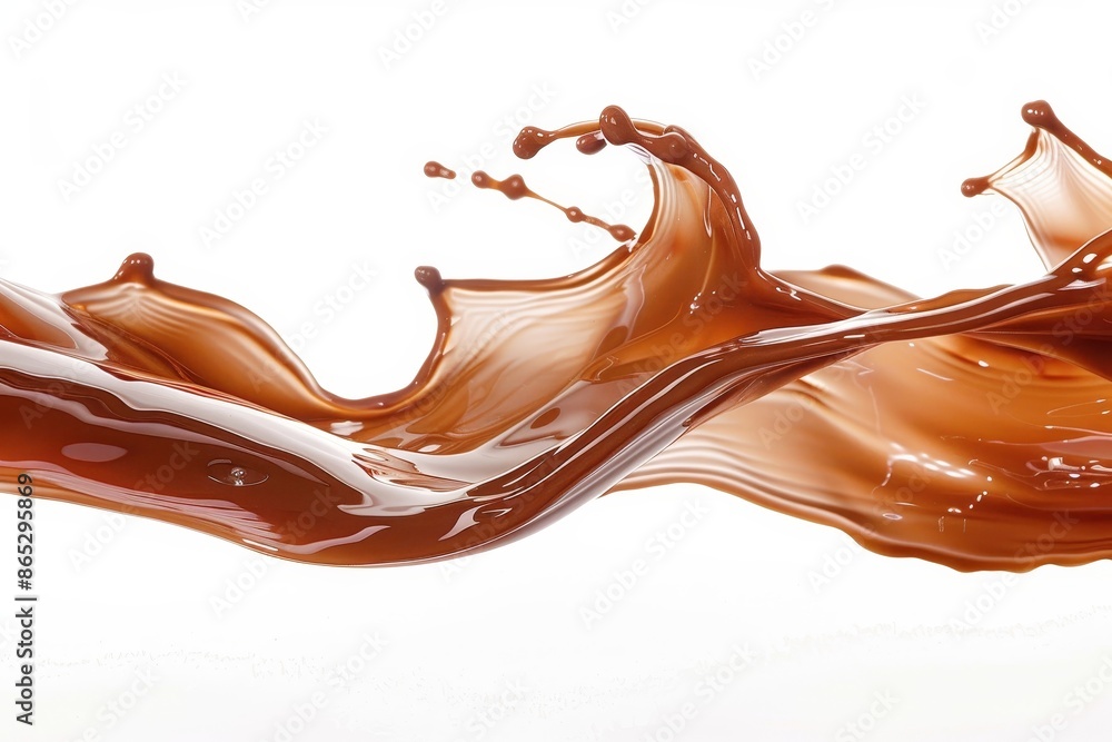 Aufkleber flowing liquid element showing dark brown chocolate, coffee or cocoa liquid swirl splash with little