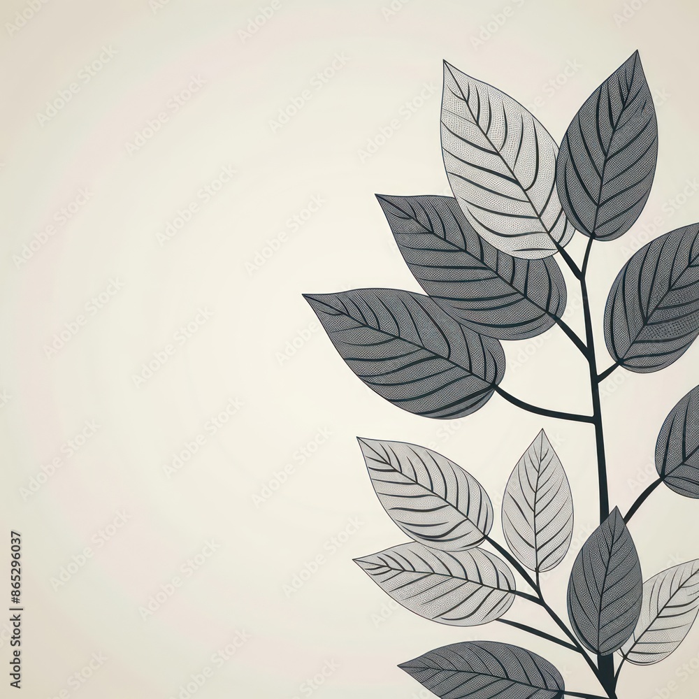 Poster a detailed illustration of a minimalist leaf pattern with subtle shading and light textures, ideal f