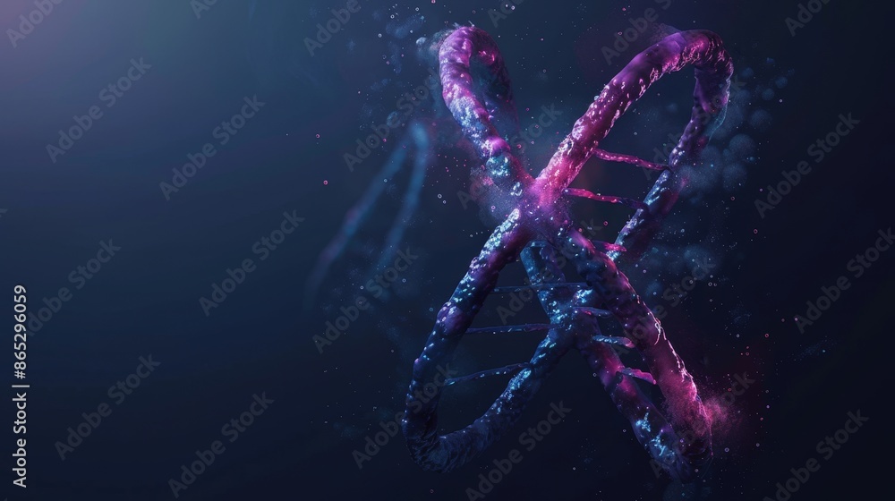 Poster 3d rendering of dna spiral structure. dna helix complementary strand of sequences. gene expression d