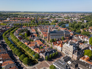 Aerial drone photo of the historic city center of Weesp in the Netherlands