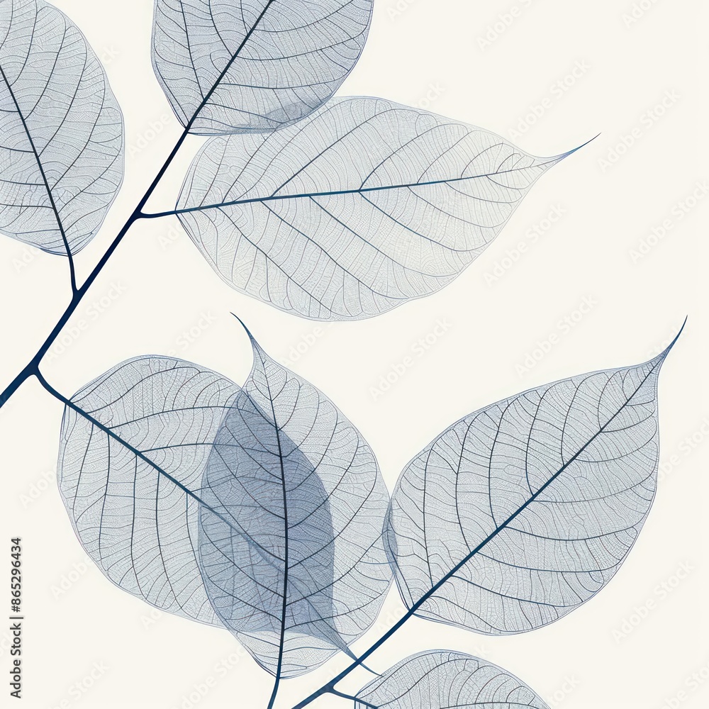 Poster a detailed illustration of a minimalist leaf pattern with subtle shading and light textures, ideal f