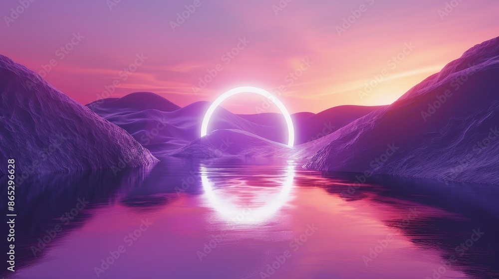 Aufkleber the scene is a 3d render of light arches on a dunes with an aurora light sky background as well as a