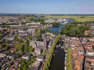 Aerial drone photo of the historic city center of Weesp in the Netherlands