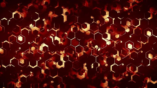 Dynamic Red Hexagons. Abstract Geometric Hexagonal Shapes. Looped video.