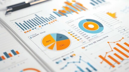 A detailed illustration of market analysis charts and graphs, ideal for a business strategy banner with space for copy