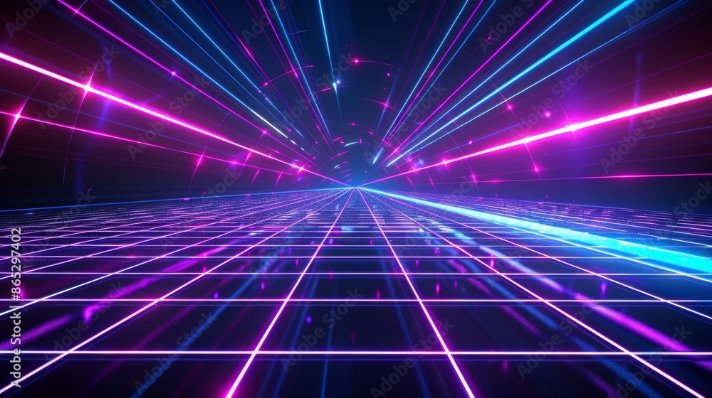 Poster this is a 3d rendering of a blue purple speed light line and an abstract fast highway patch in a dar