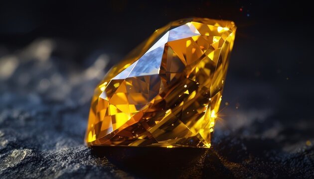 Expensive yellow topaz gemstone on black background a precious and brilliant crystal for jewelry seen up close