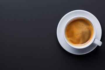 Naklejka premium A drink stylist s perfectly brewed cup of coffee, elegantly presented with a frothy top, perfect for a banner with ample copy space