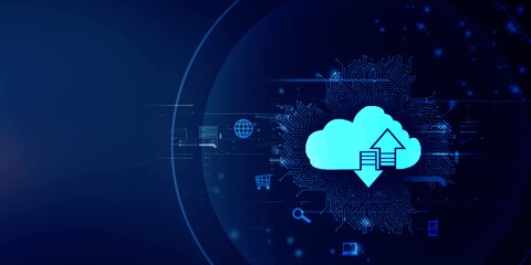 2d illustration uploading downloading arrow with cloud 
