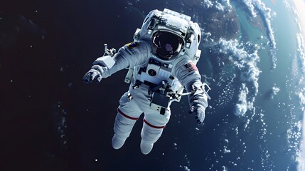 Fototapeta premium Floating Astronaut in Space: An astronaut floating weightlessly outside the International Space Station, with Earth visible in the background. 
