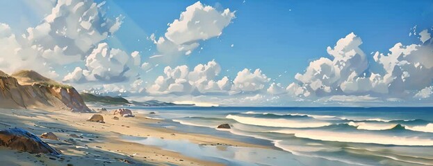 Summer seaside painting workshop, coastal scenes and artistic inspiration, 4K hyperrealistic photo. 4K Video