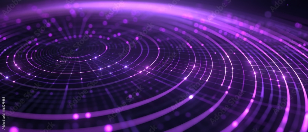 Aufkleber abstract tech background featuring concentric circular grids with neon purple lines on a dark backgr