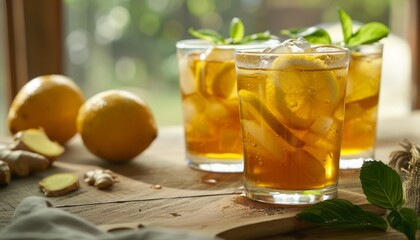 Homemade iced tea with a refreshing twist of ginger