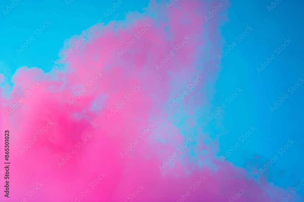Poster Pink smoke is blending with a turquoise background, creating a gradient and ethereal effect. This colorful abstract image is perfect for backgrounds and creative projects