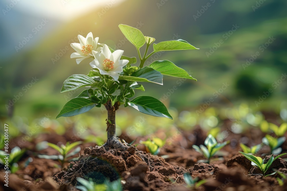 Poster plant a tree or flowers in memory of saints. generative ai.