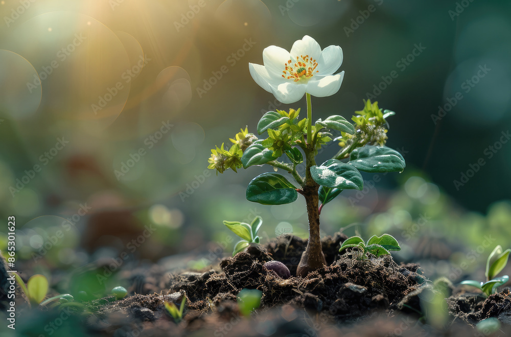 Poster plant a tree or flowers in memory of saints. generative ai.