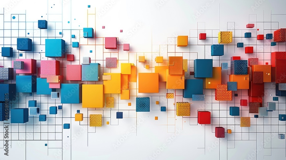 Leinwandbilder abstract colorful geometric square border pattern on white background. generative ai.