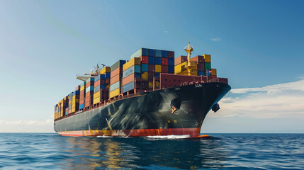 
A cargo ship sails across the sea, transporting boxes filled with people's marketplace purchases.