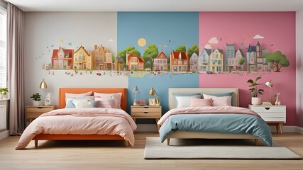 A broad banner featuring a split comparison view of many old and newly refurbished kids bedrooms, day and night timelines, or notions of moving and switching residences
