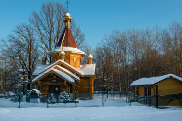 Wooden Church of the Holy Prince Alexander Nevsky in Lianozovo on a winter day, Moscow