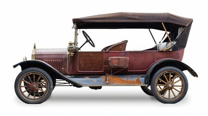 An old antique car over a white background .