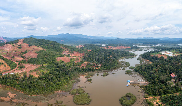 The destruction of Chini Lake in Pahang, Malaysia due to deforestation and mining.